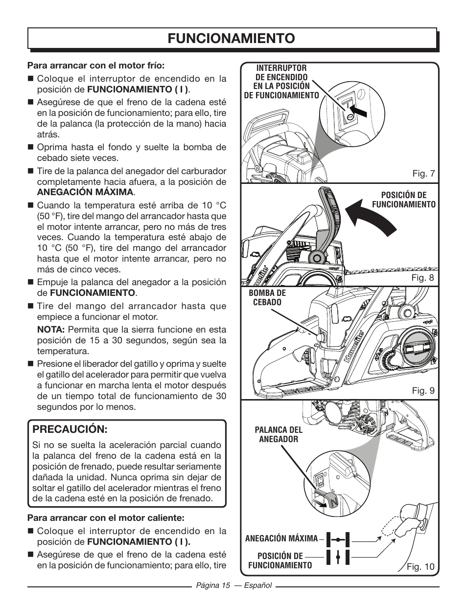 Funcionamiento, Precaución | Homelite UT10585 User Manual | Page 95 / 124