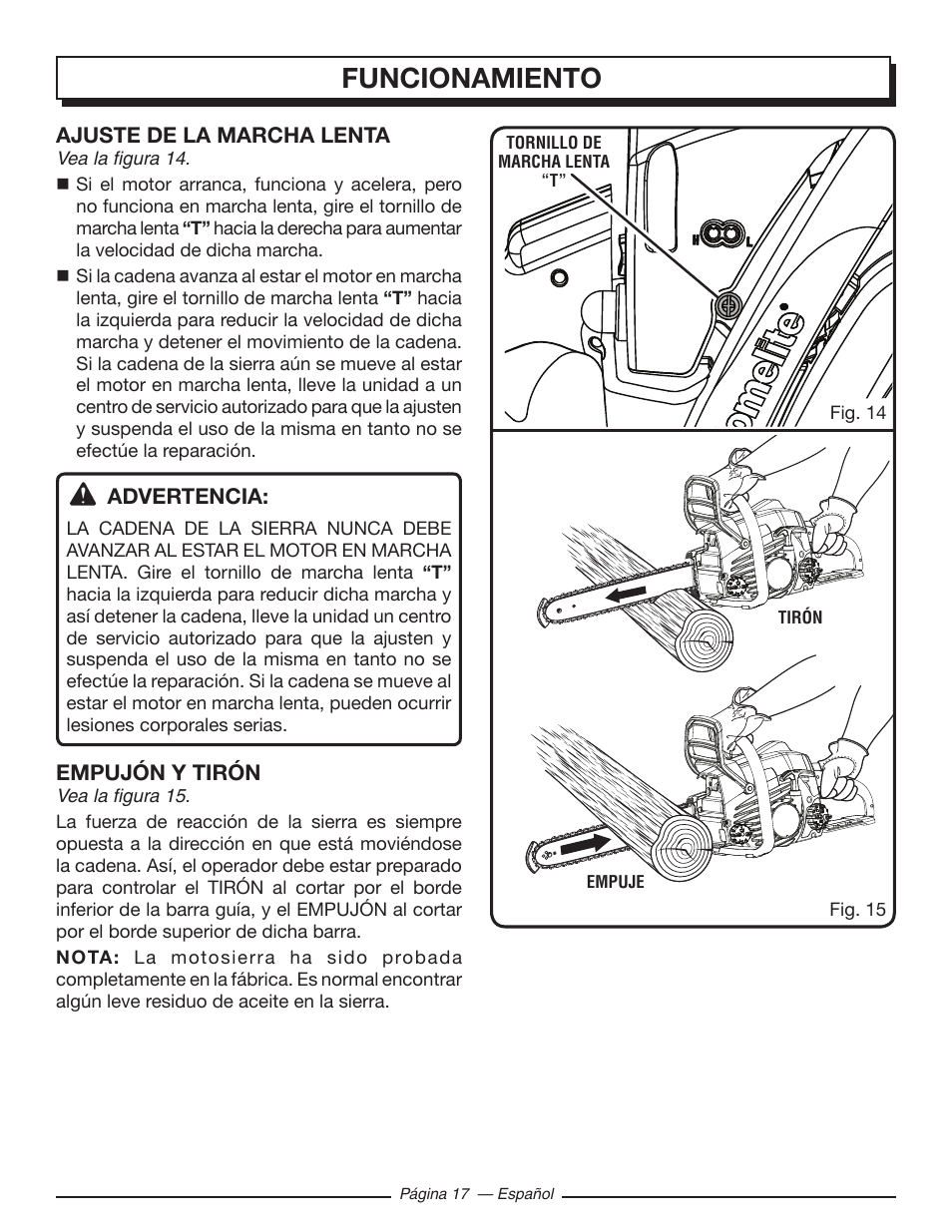 Funcionamiento | Homelite UT10585 User Manual | Page 97 / 124