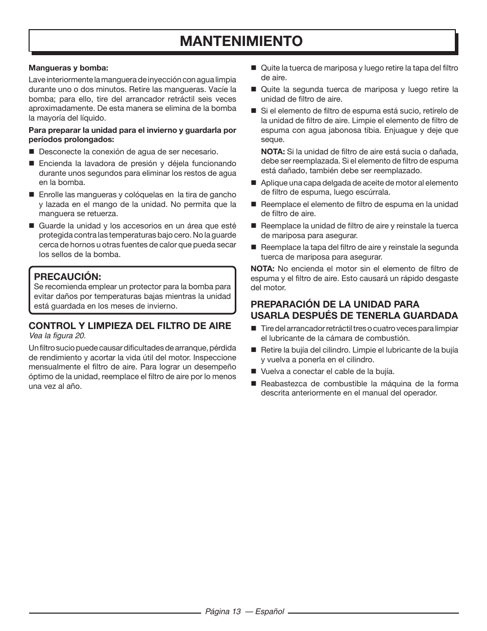 Mantenimiento | Homelite HL80923 User Manual | Page 43 / 48