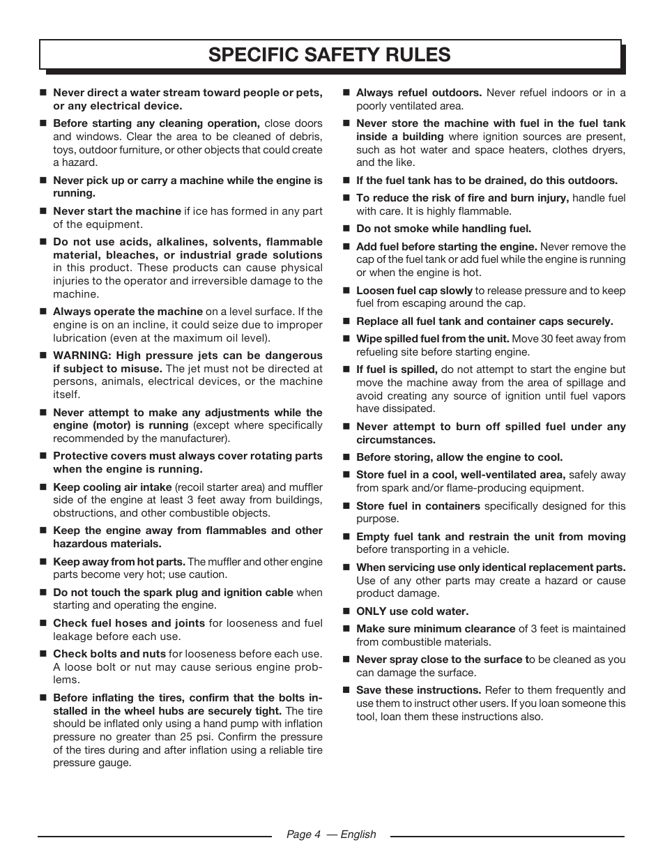 Specific safety rules | Homelite HL80923 User Manual | Page 8 / 48