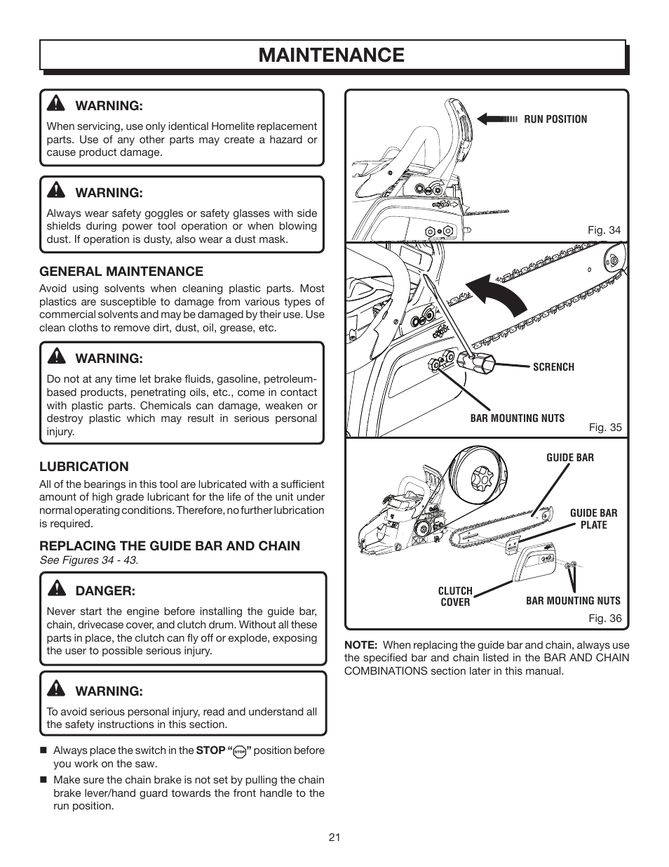 Maintenance | Homelite UT10032 User Manual | Page 21 / 38