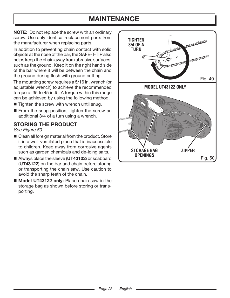 Maintenance | Homelite UT43122 User Manual | Page 28 / 88