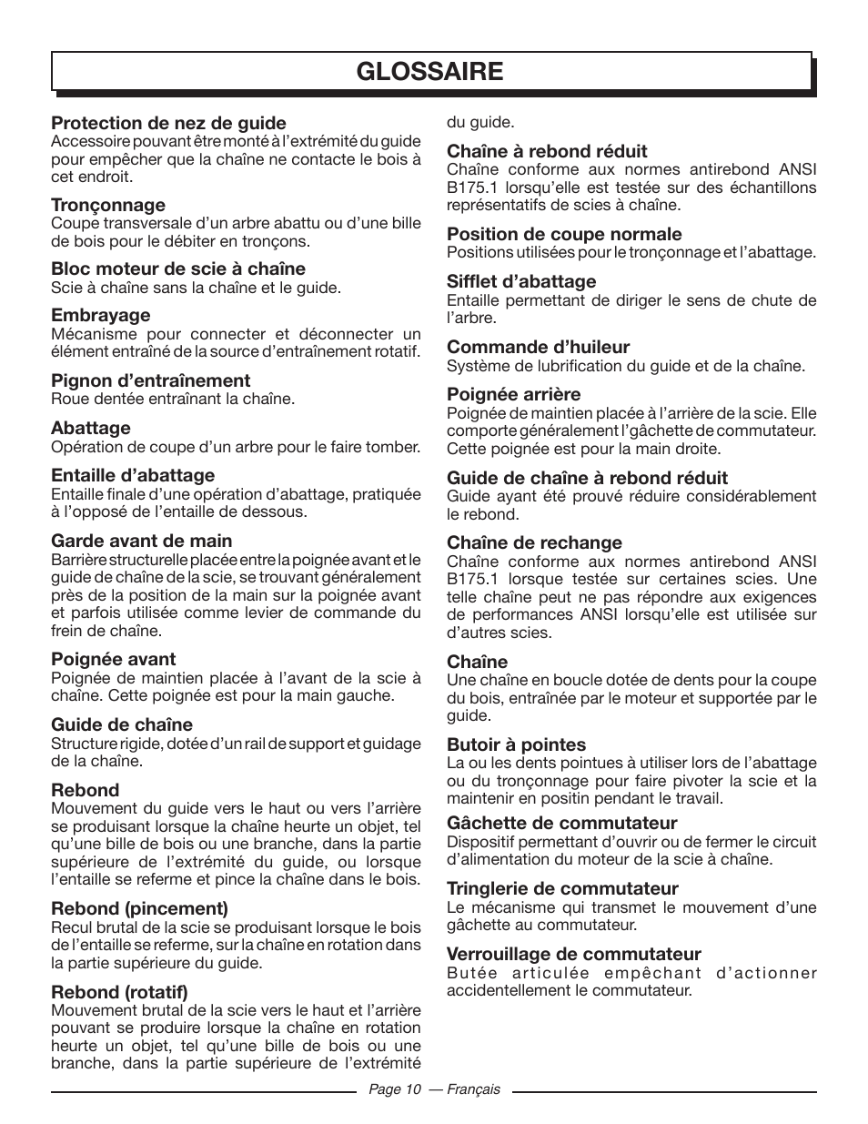 Glossaire | Homelite UT43122 User Manual | Page 38 / 88