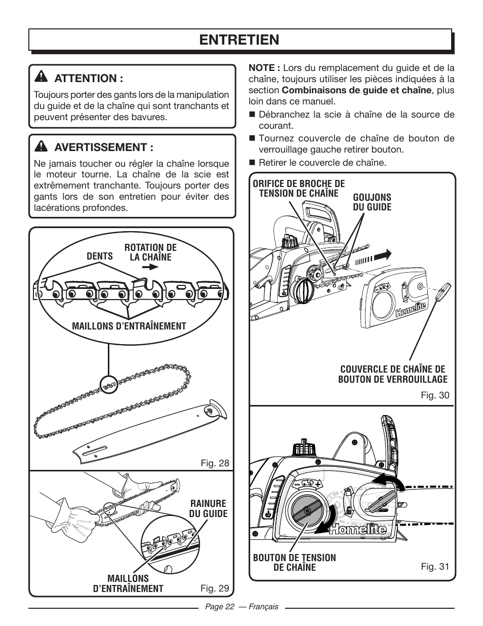 Entretien | Homelite UT43122 User Manual | Page 50 / 88