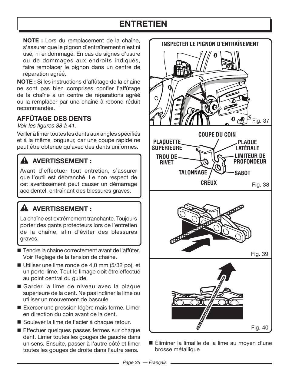 Entretien | Homelite UT43122 User Manual | Page 53 / 88