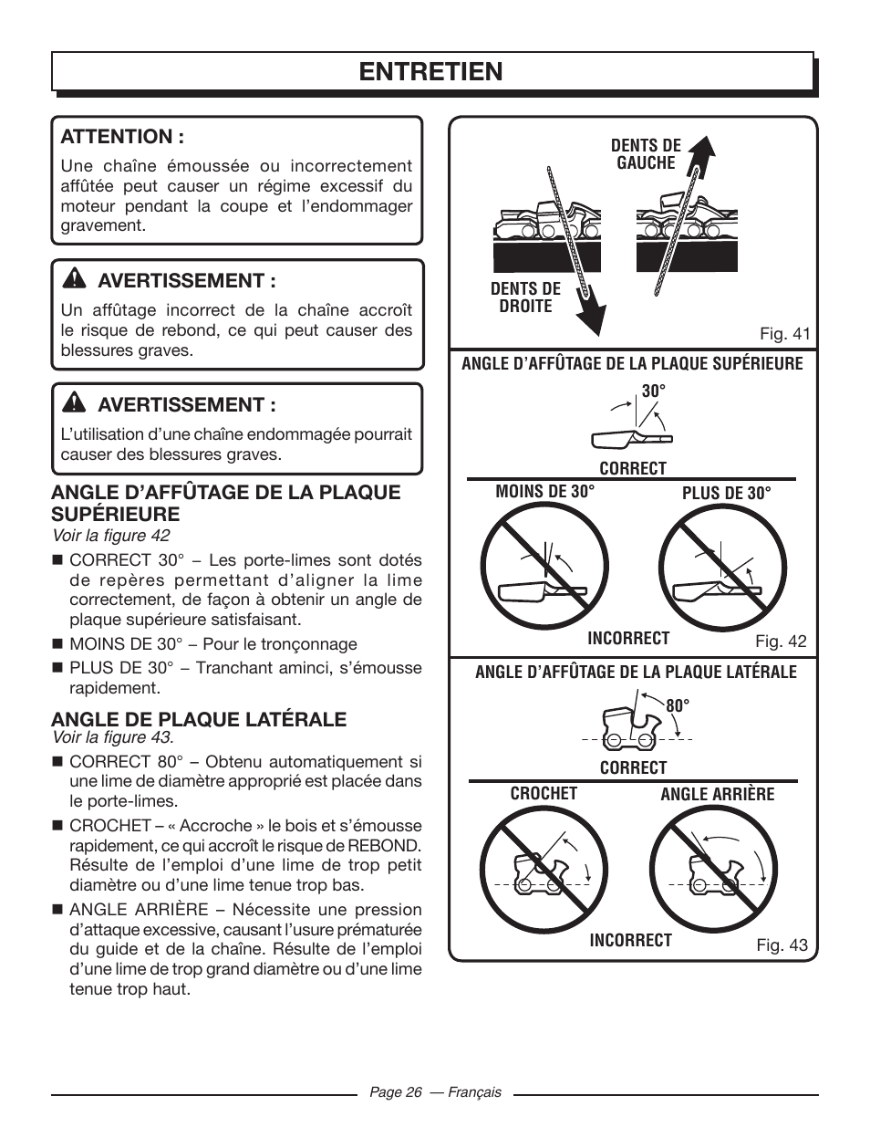 Entretien | Homelite UT43122 User Manual | Page 54 / 88