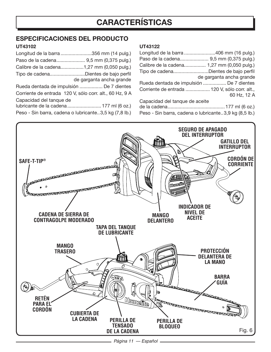 Características | Homelite UT43122 User Manual | Page 67 / 88