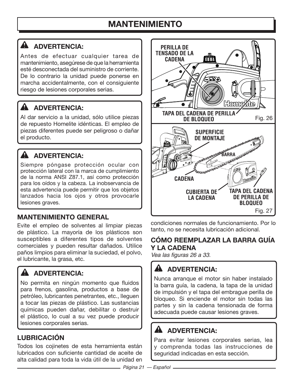 Mantenimiento | Homelite UT43122 User Manual | Page 77 / 88