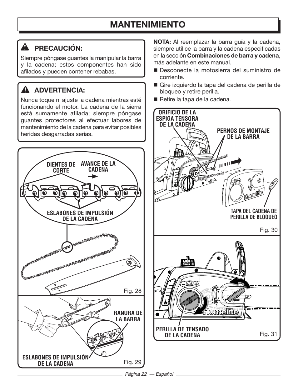 Mantenimiento | Homelite UT43122 User Manual | Page 78 / 88