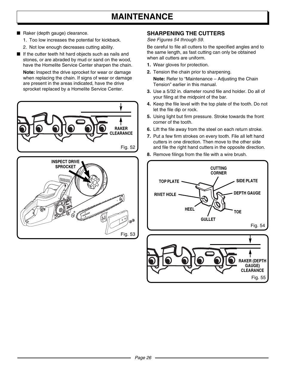 Maintenance | Homelite UT10530 User Manual | Page 26 / 36