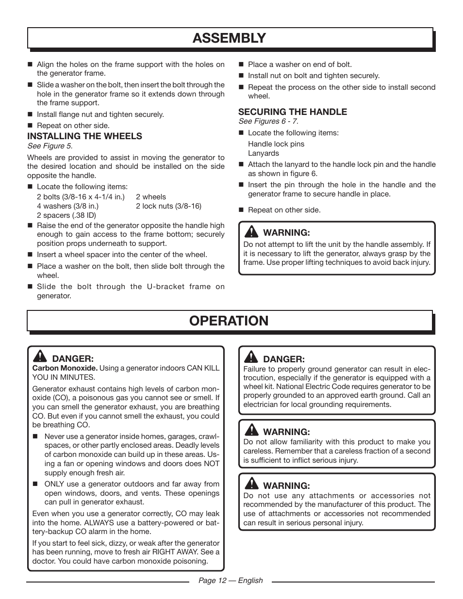 Assembly operation | Homelite HGCA5700 User Manual | Page 16 / 60
