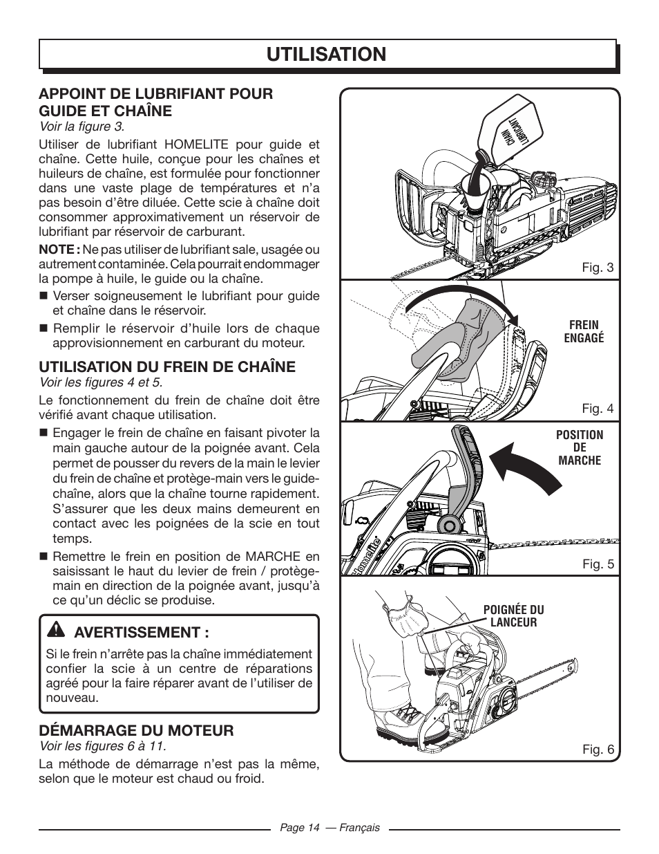 Utilisation | Homelite UT10582 User Manual | Page 55 / 124