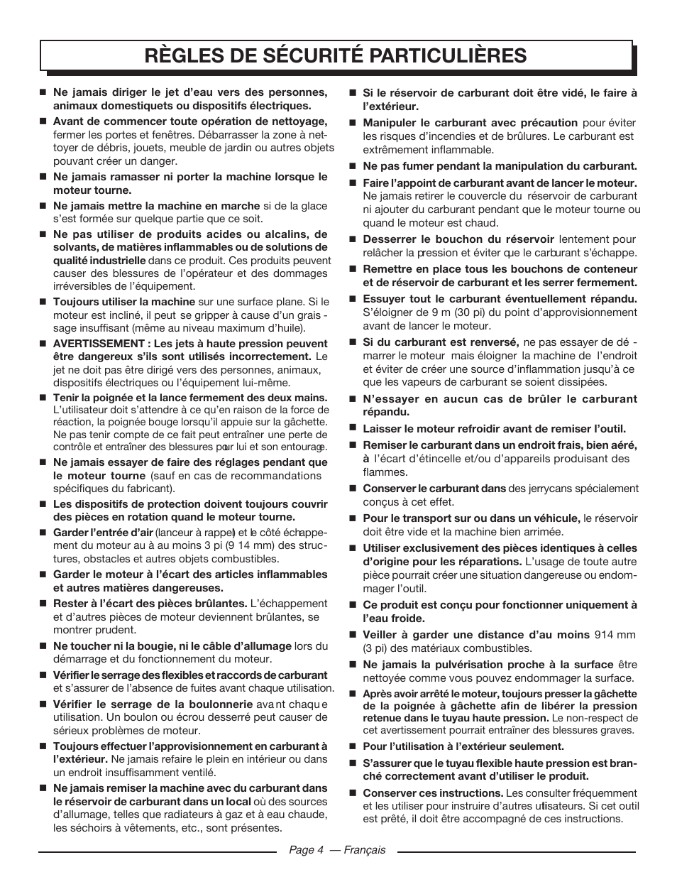 Règles de sécurité particulières | Homelite UT80709 User Manual | Page 29 / 66