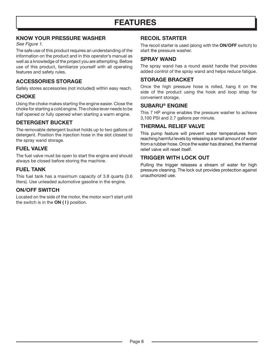 Features | Homelite HP3127S User Manual | Page 8 / 26