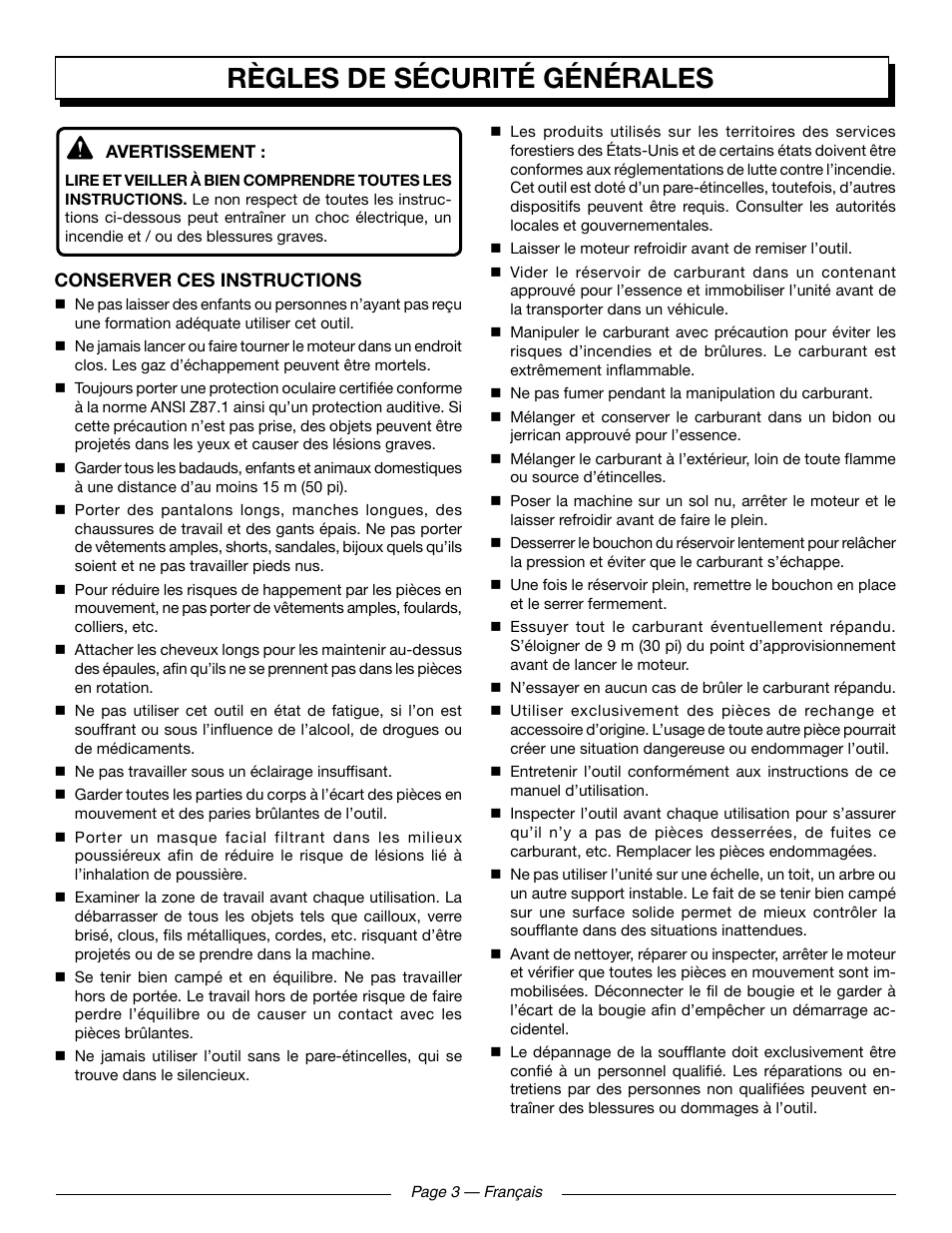 Règles de sécurité générales | Homelite UT09521 User Manual | Page 17 / 42