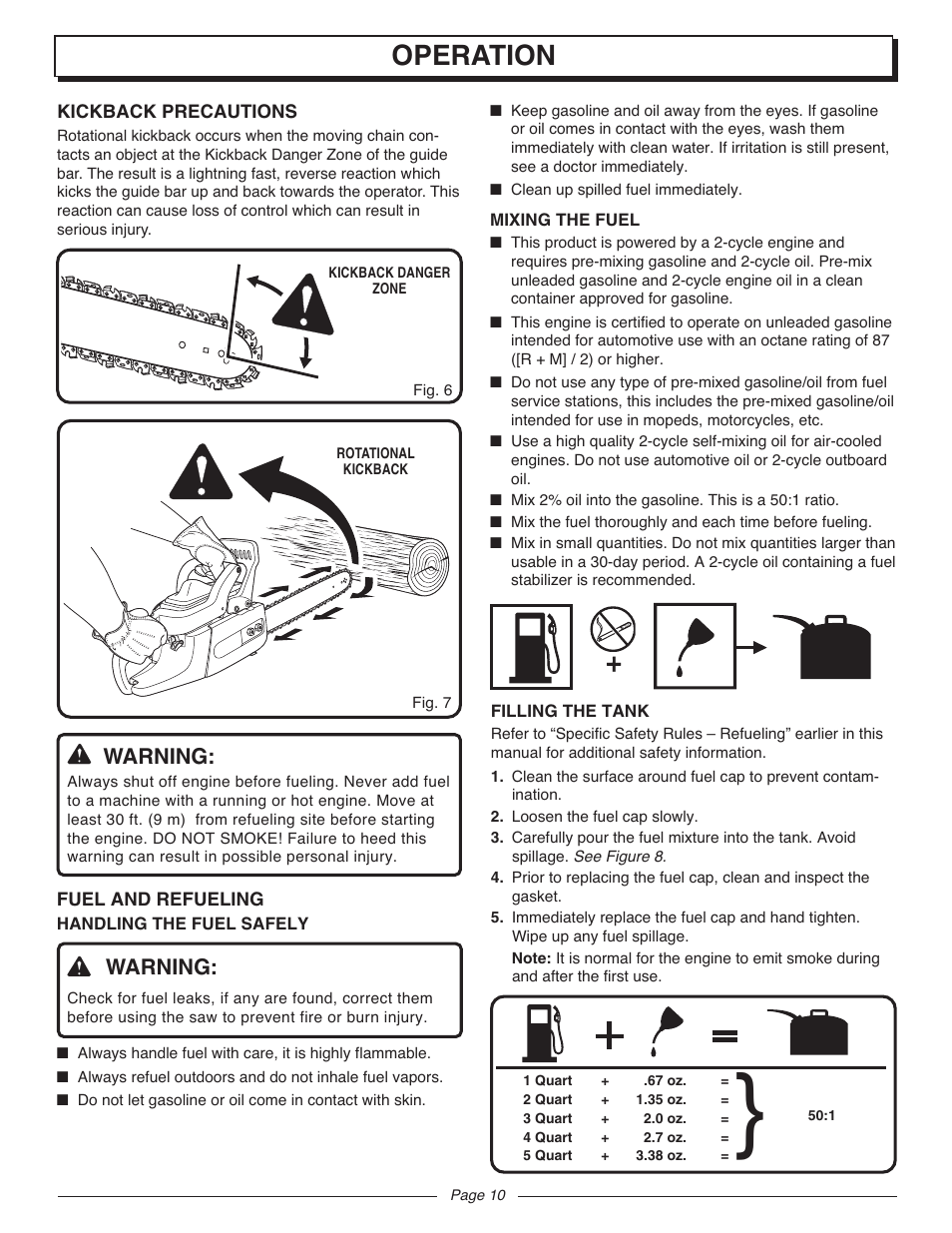 Operation, Warning | Homelite UT10947D User Manual | Page 10 / 36