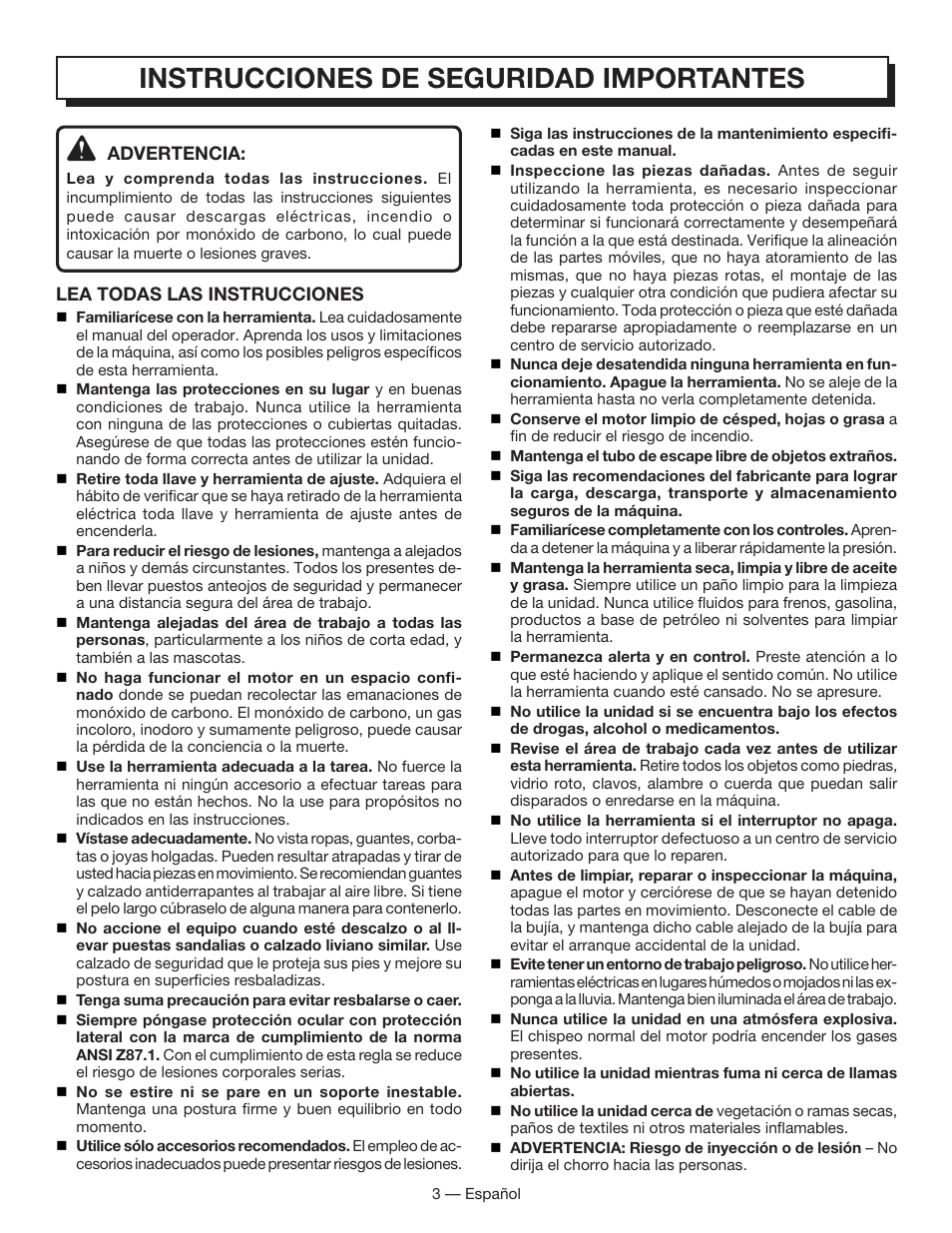 Instrucciones de seguridad importantes | Homelite HL80833 User Manual | Page 37 / 52