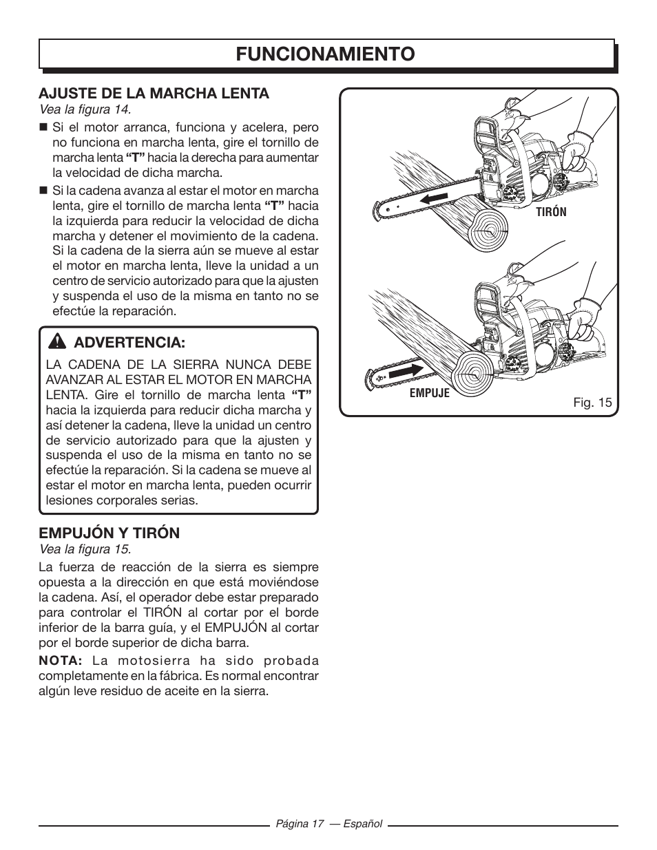 Funcionamiento | Homelite UT10548 User Manual | Page 95 / 120