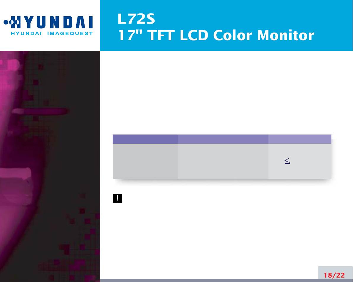 L72s 17" tft lcd color monitor | Hyundai L72S User Manual | Page 22 / 26