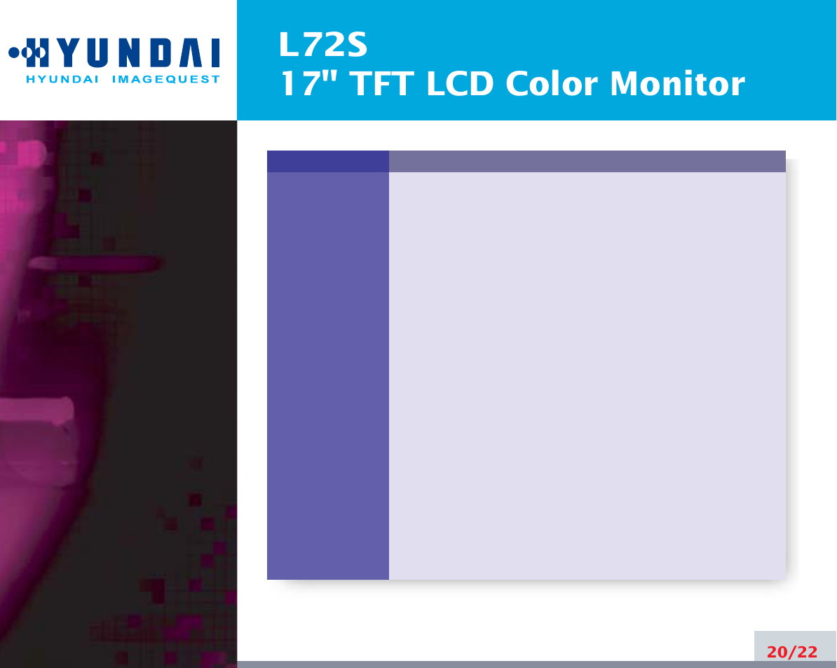 L72s 17" tft lcd color monitor | Hyundai L72S User Manual | Page 24 / 26