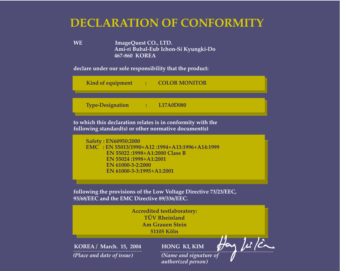 Declaration of conformity | Hyundai L72S User Manual | Page 3 / 26