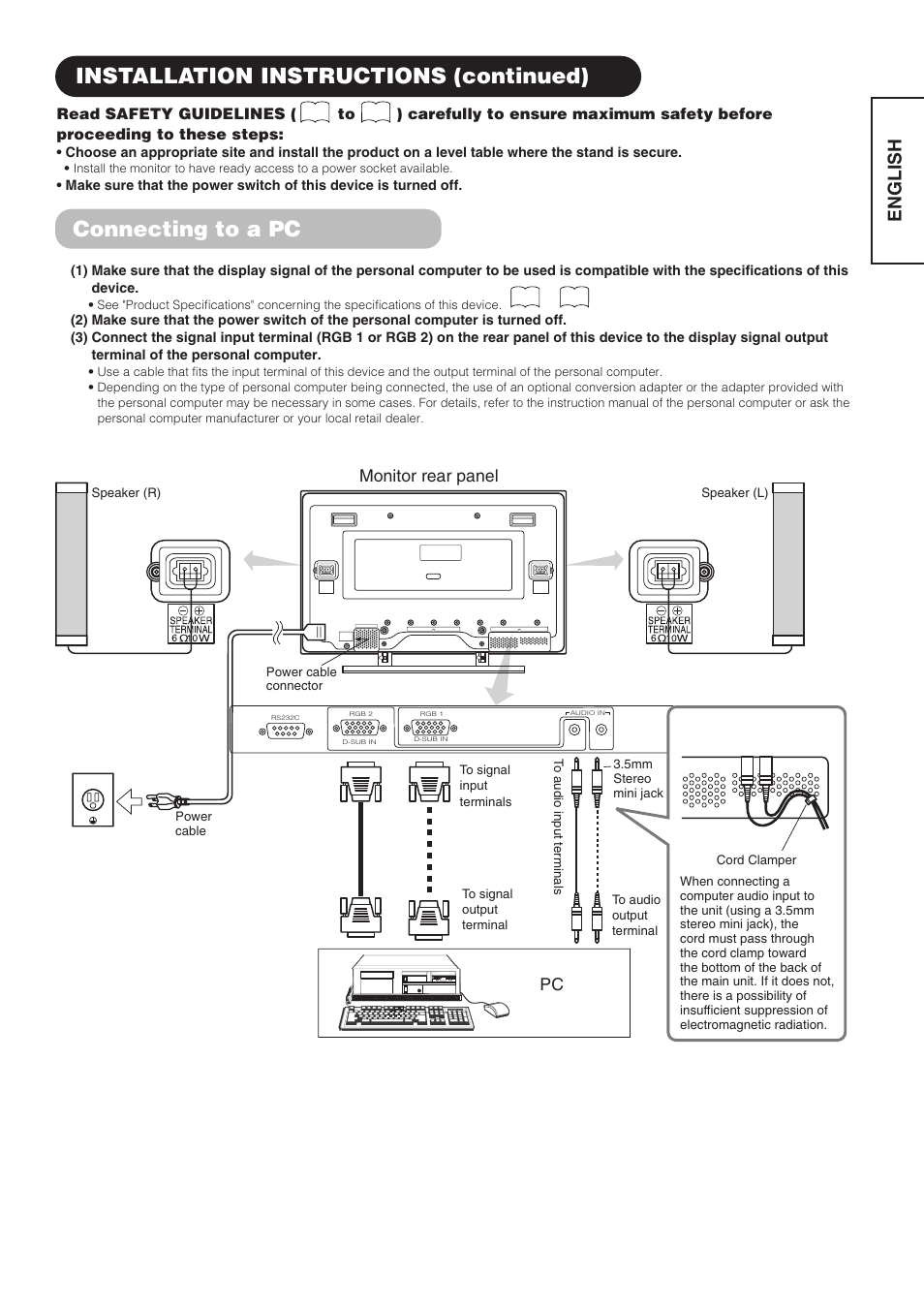 English, Monitor rear panel | Hitachi CMP4202 User Manual | Page 11 / 32