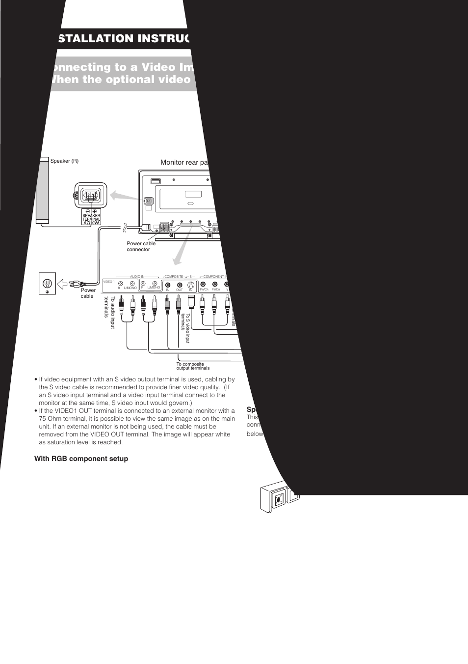 Monitor rear panel, External monitor, Video equipment | With rgb component setup speaker connection | Hitachi CMP4202 User Manual | Page 12 / 32