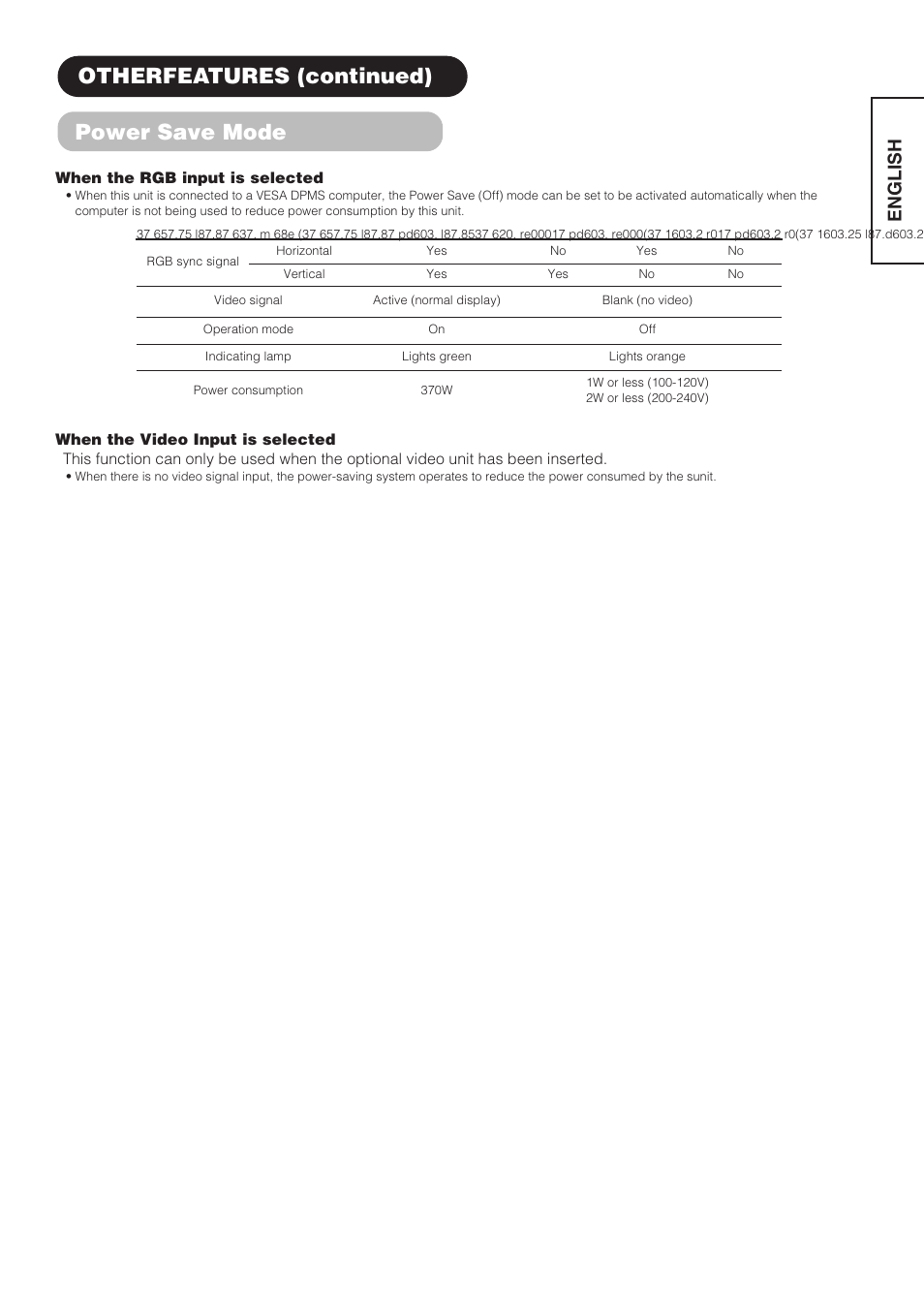 Otherfeatures (continued) power save mode, English | Hitachi CMP4202 User Manual | Page 25 / 32