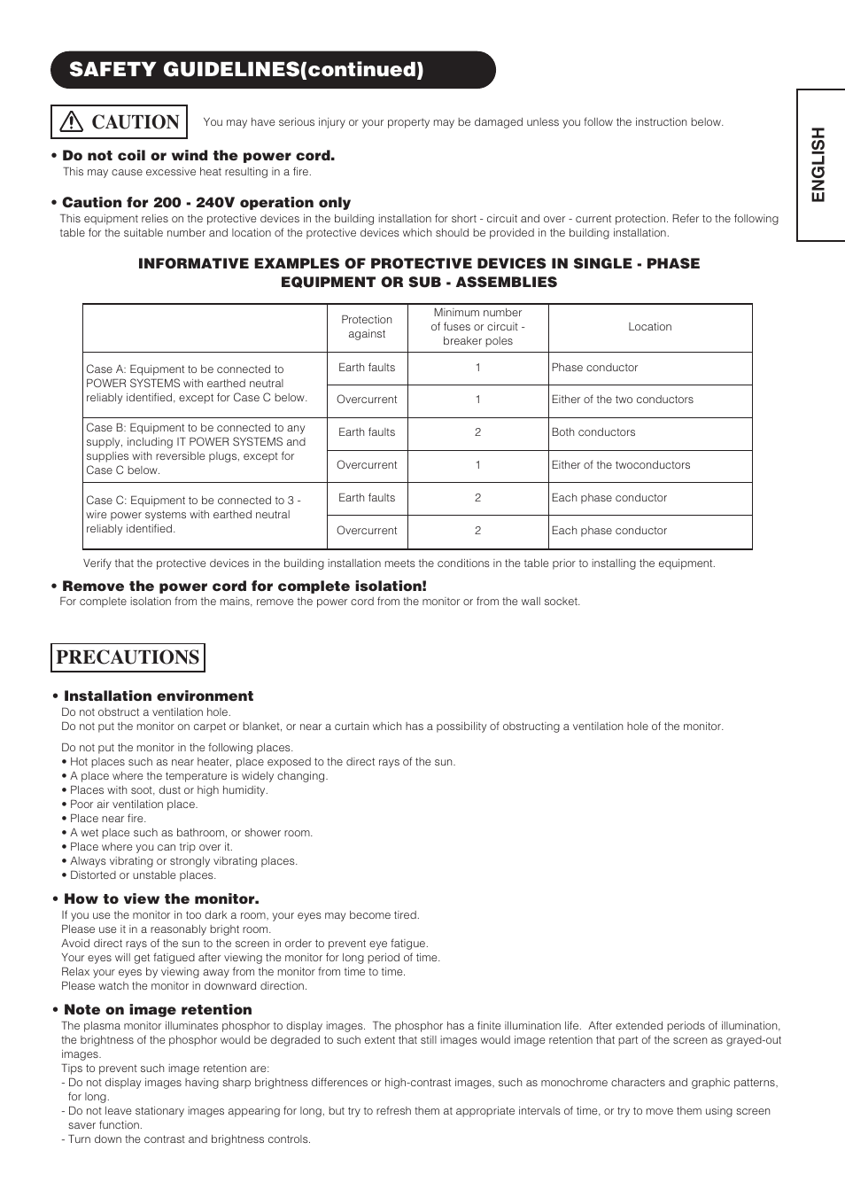 Safety guidelines(continued), Caution precautions, English | Hitachi CMP4202 User Manual | Page 5 / 32