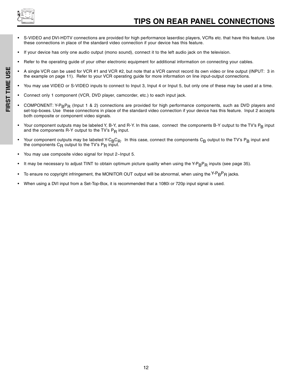 Tips on rear panel connections | Hitachi 51G500S User Manual | Page 12 / 72