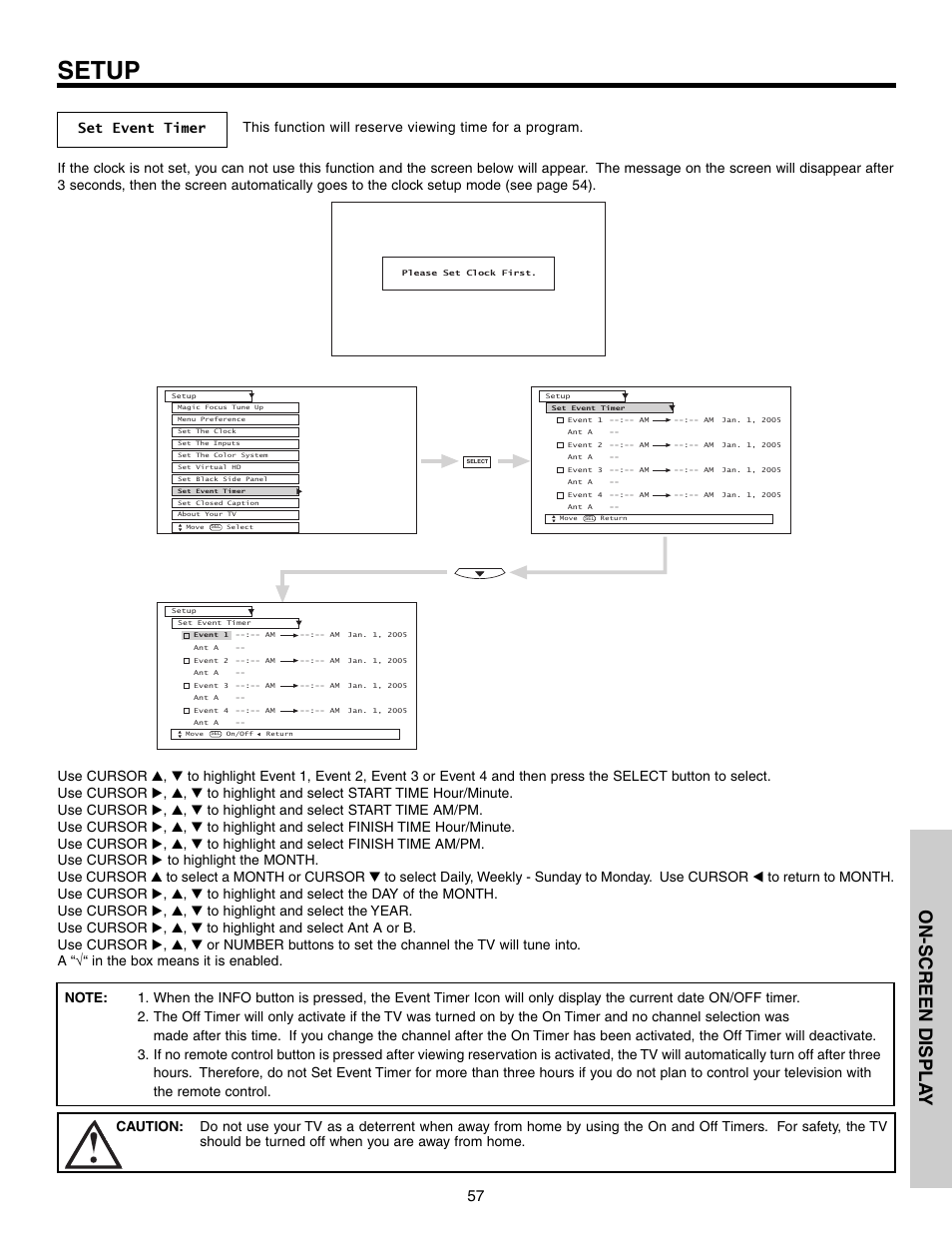 Setup, On-screen displa y | Hitachi 51G500S User Manual | Page 57 / 72