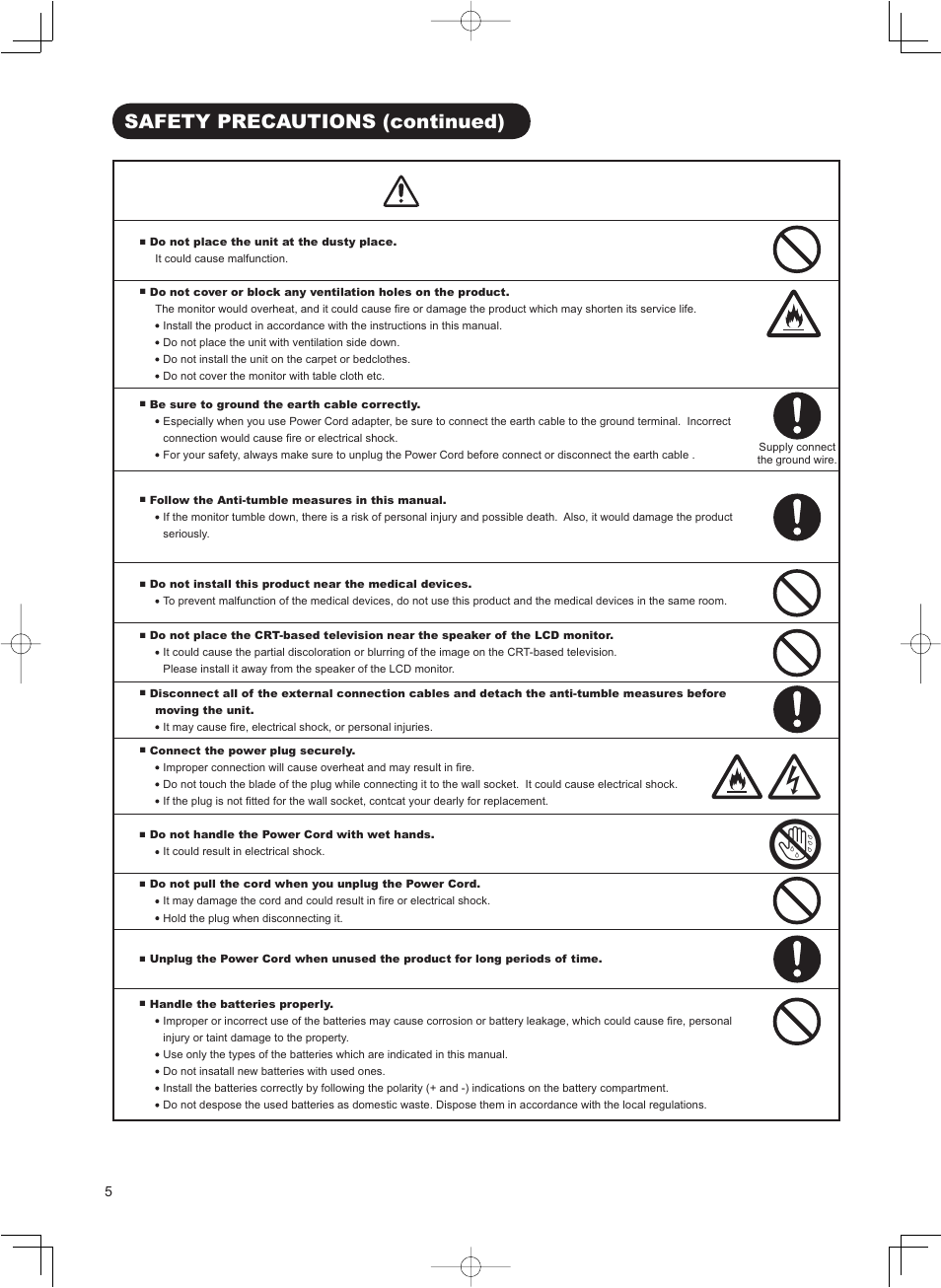 Caution, Safety precautions (continued) | Hitachi 37LD8800TA User Manual | Page 6 / 62