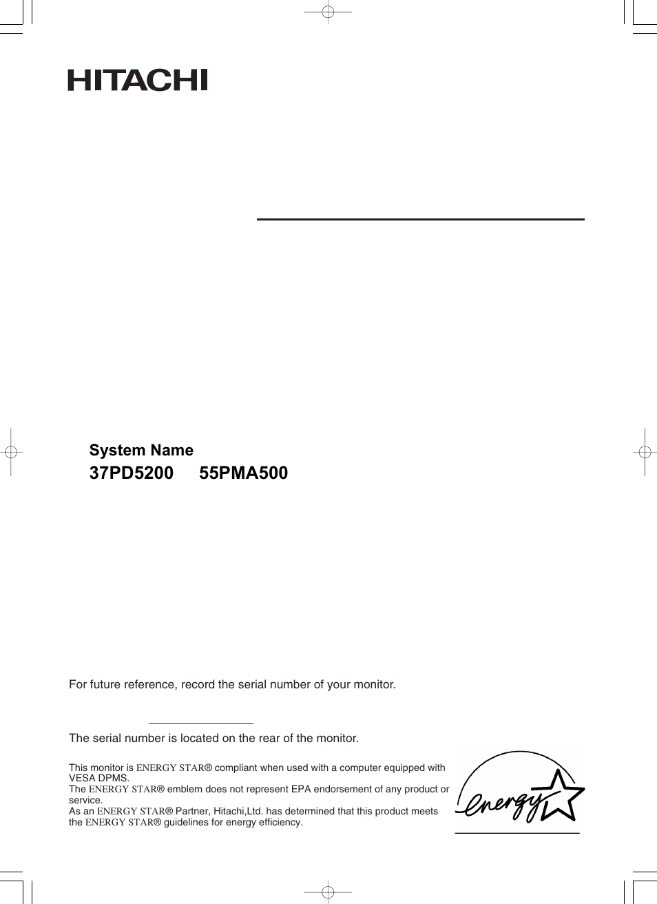 Hitachi 55PD5000 User Manual | 60 pages