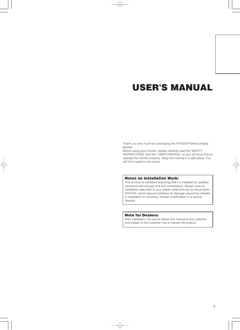 User's manual | Hitachi 55PD5000 User Manual | Page 3 / 60