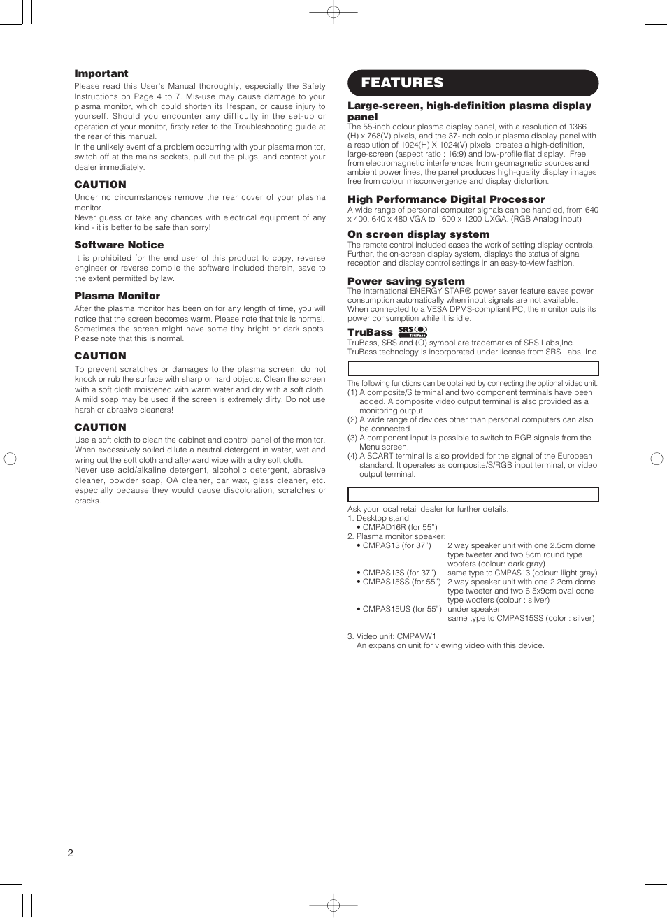 Features | Hitachi 55PD5000 User Manual | Page 4 / 60