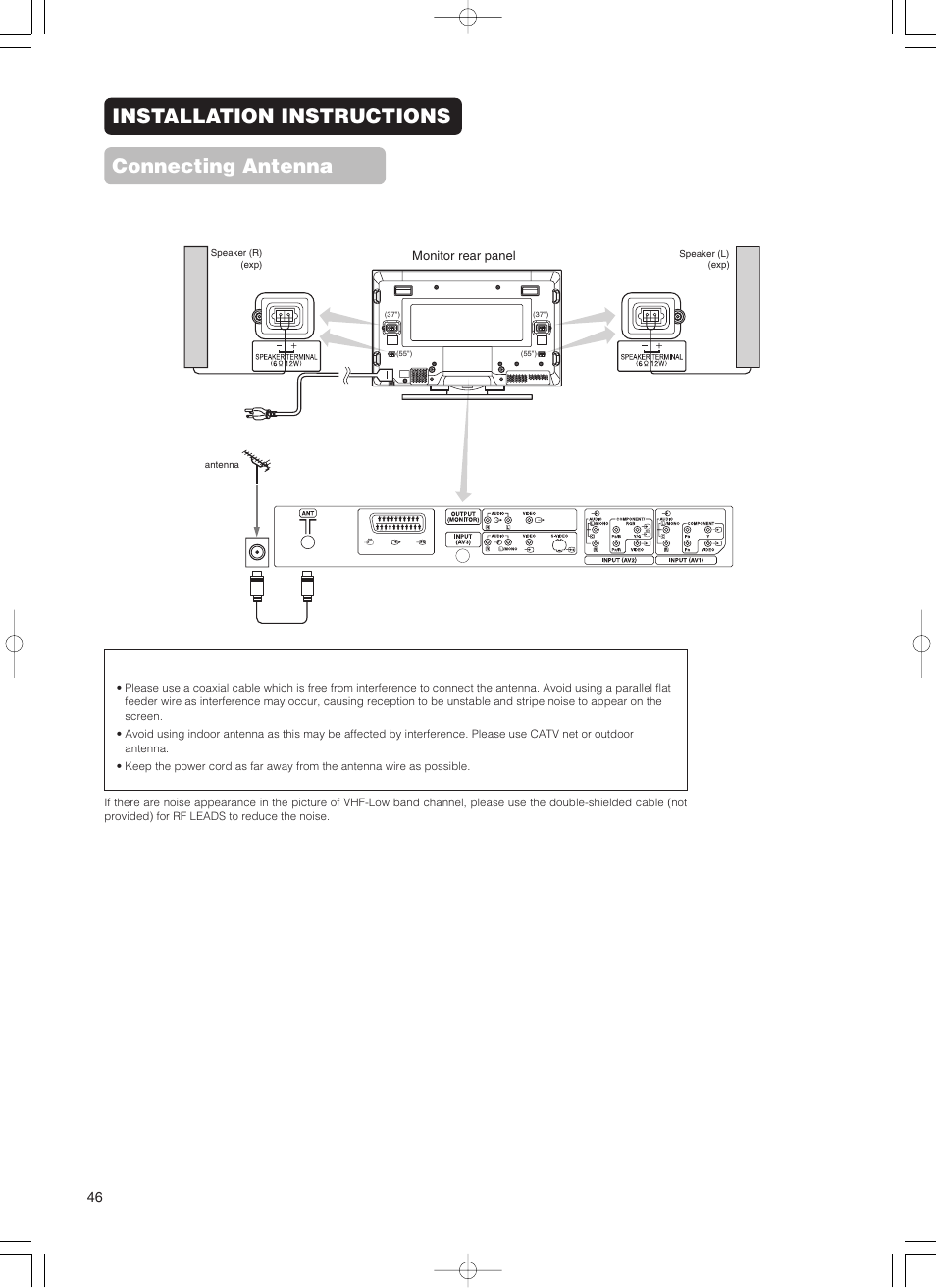 Installation instructions connecting antenna | Hitachi 55PD5000 User Manual | Page 48 / 60