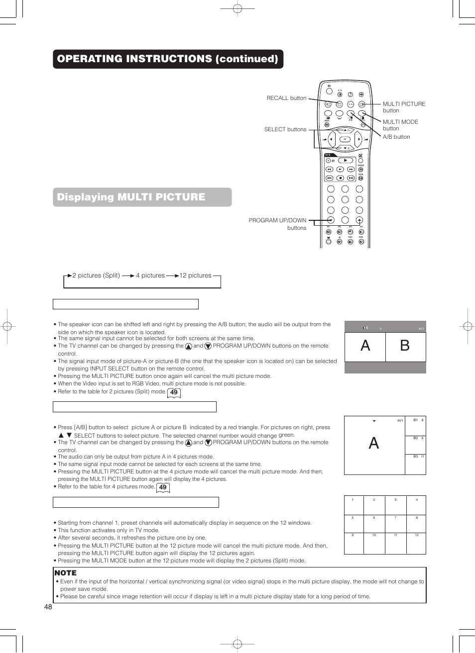 Operating instructions (continued), Displaying multi picture | Hitachi 55PD5000 User Manual | Page 50 / 60