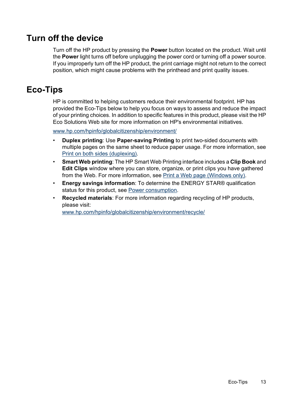 Turn off the device, Eco-tips, Turn off the device eco-tips | HP Officejet 6000 User Manual | Page 17 / 168