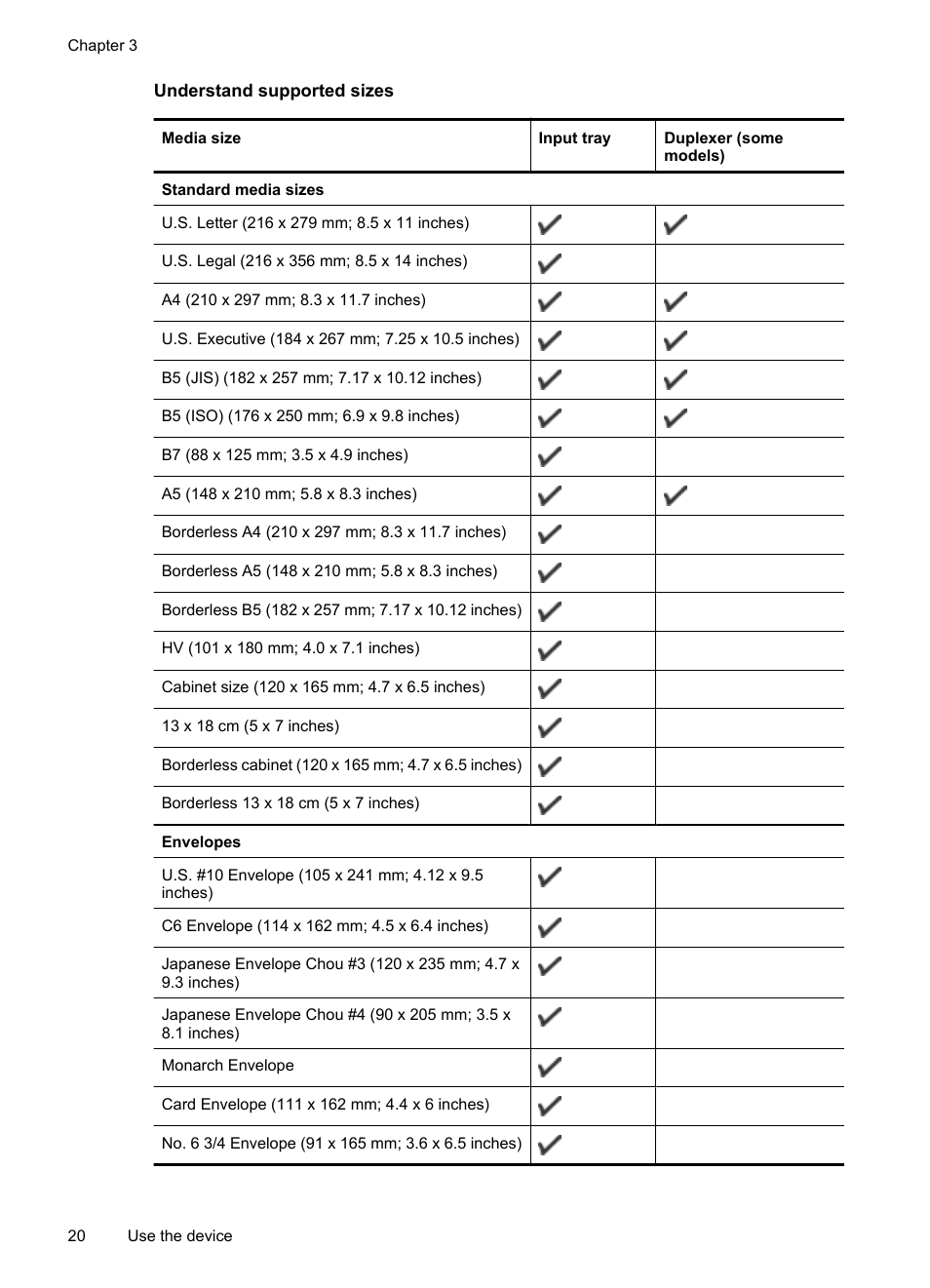 Understand supported sizes | HP Officejet 6000 User Manual | Page 24 / 168