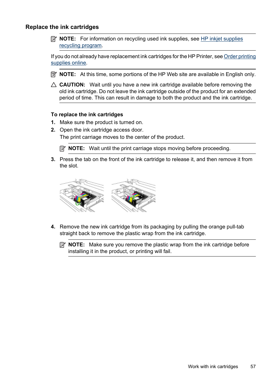 Replace the ink cartridges | HP Officejet 6000 User Manual | Page 61 / 168