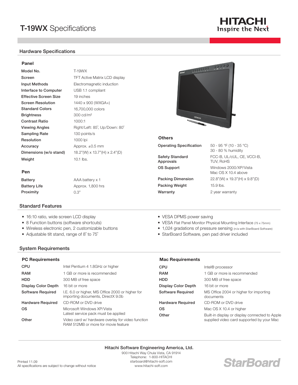 Hitachi T-19WX User Manual | 2 pages