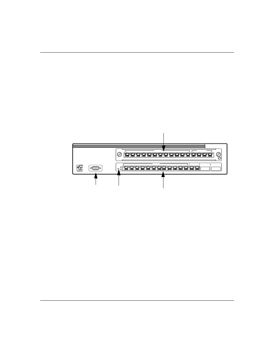 Hs140/150-010 model, Figure21. model hs140-010 base model with an hs, Hs140/150-100 model | Hs140/150-010 model -4, Hs140/150-100 model -4, Figure 2-1, Hispeed switch troubleshooting guide, Console port, Reset button/power led, Onboard module | Hitachi US7070447-001 User Manual | Page 20 / 98