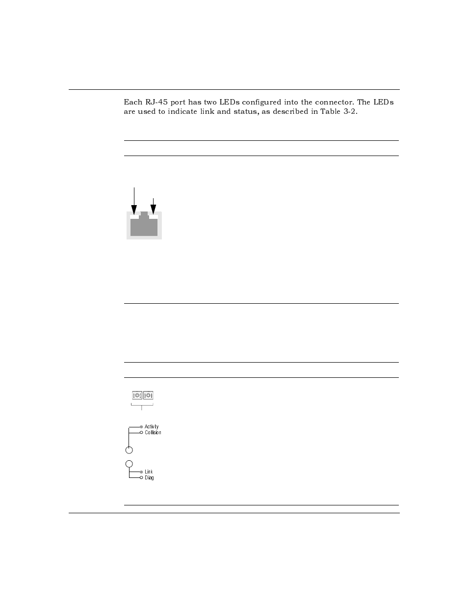 Table32. rj-45 leds, Table33. leds on fx ports, Table 3-2 | Rj-45 leds -4, Table 3-3, Leds on fx ports -4 | Hitachi US7070447-001 User Manual | Page 26 / 98