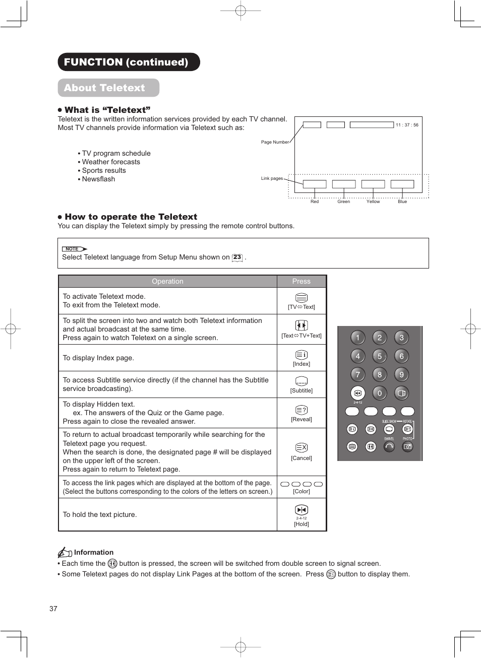 Function (continued) about teletext, What is “teletext, How to operate the teletext | Hitachi 32LD8800TA User Manual | Page 40 / 63