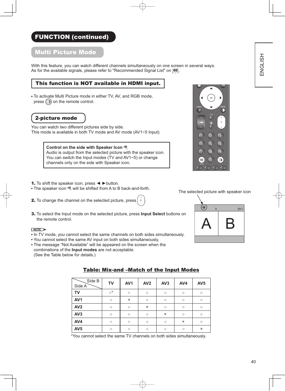 Qr65422_01_eng_40-50_05111001.pdf, Function (continued) multi picture mode | Hitachi 32LD8800TA User Manual | Page 43 / 63