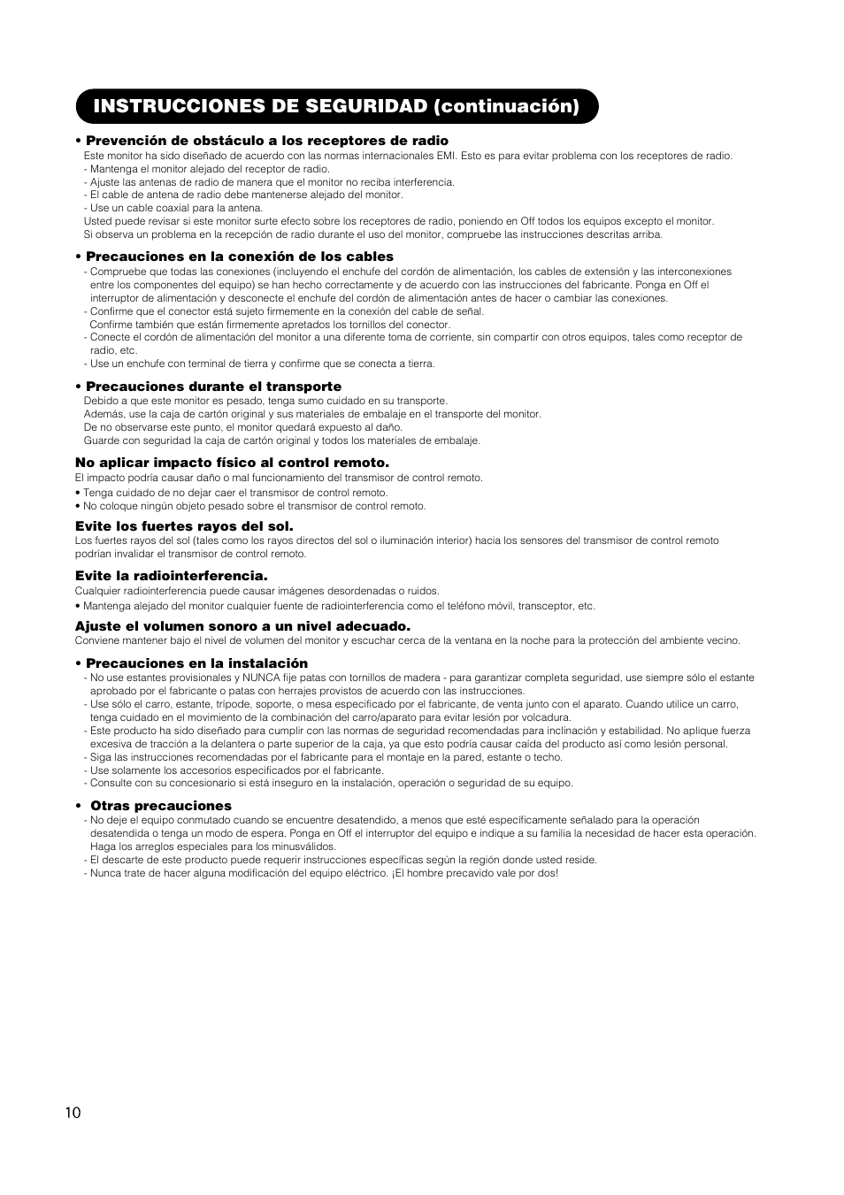 Instrucciones de seguridad (continuación) | Hitachi CMP420V2 User Manual | Page 104 / 142