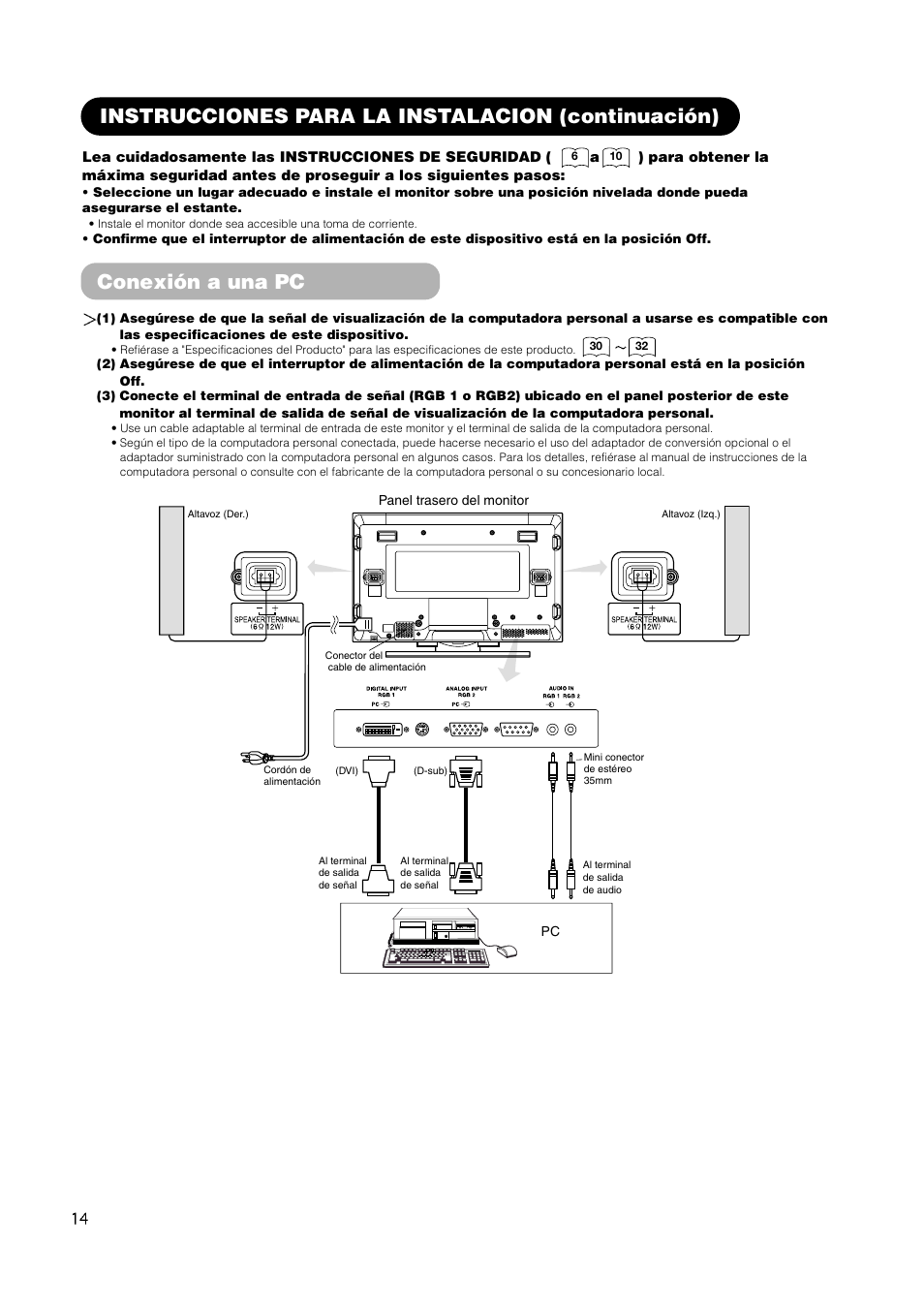 Instrucciones para la instalacion (continuación), Conexión a una pc | Hitachi CMP420V2 User Manual | Page 108 / 142