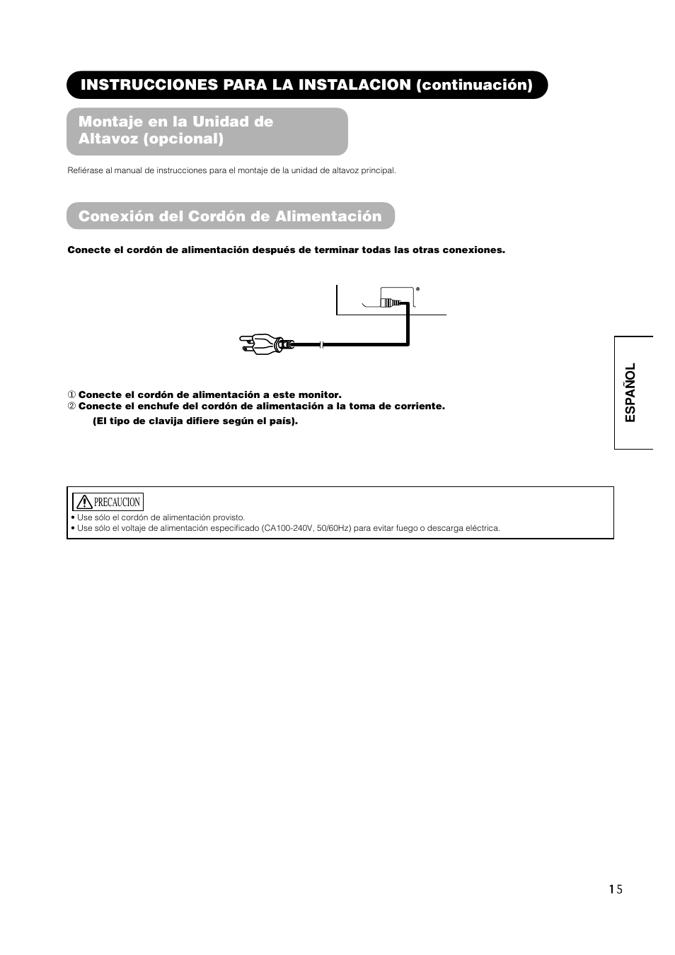 Montaje en la unidad de altavoz (opcional) | Hitachi CMP420V1 User Manual | Page 109 / 142