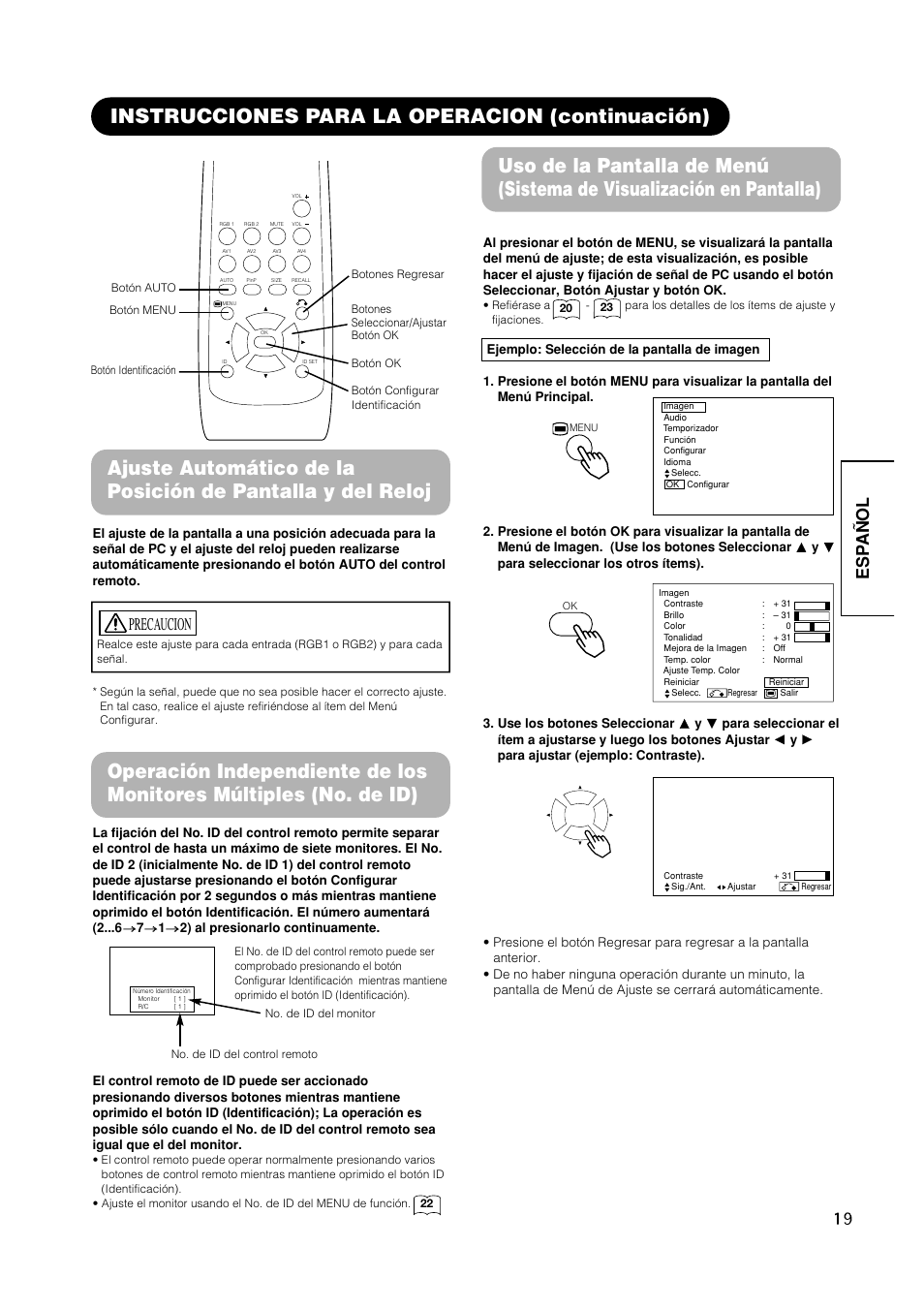 Esp a ñ ol, Precaucion | Hitachi CMP420V1 User Manual | Page 113 / 142