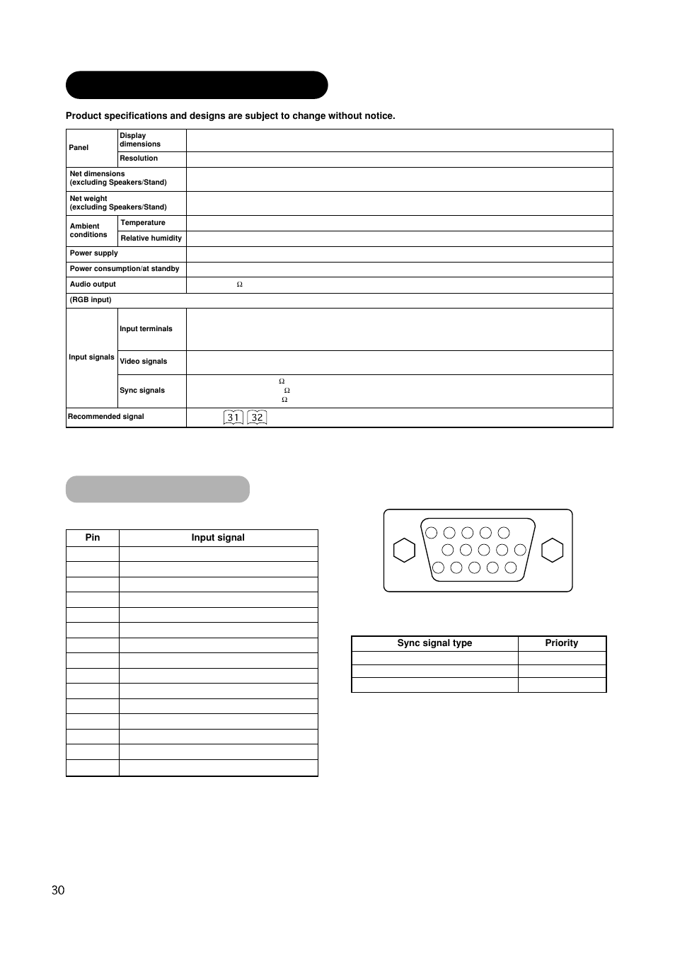 Product specifications, Signal input | Hitachi CMP420V1 User Manual | Page 32 / 142